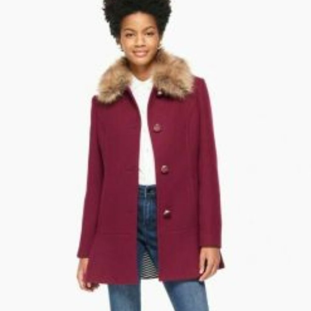 NWT Kate Spade New York Faux Fur Collar Wool Blend Flounce Coat sz XL